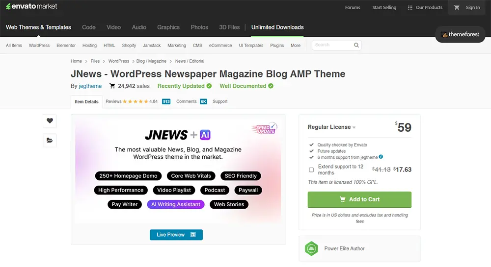 Screehshot of JNews Theme on Themeforest